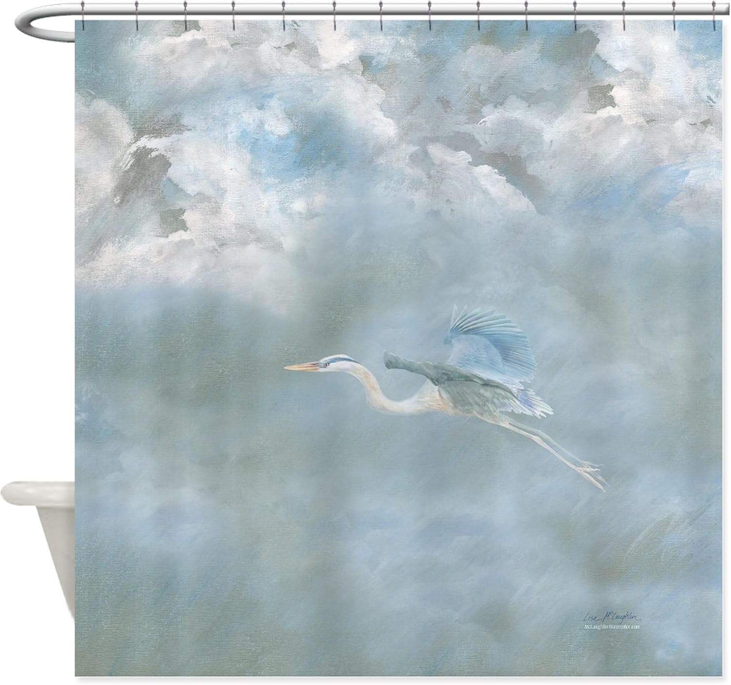 CafePress Great Blue Heron Amongst The Clouds Decorative Fabric Shower Curtain