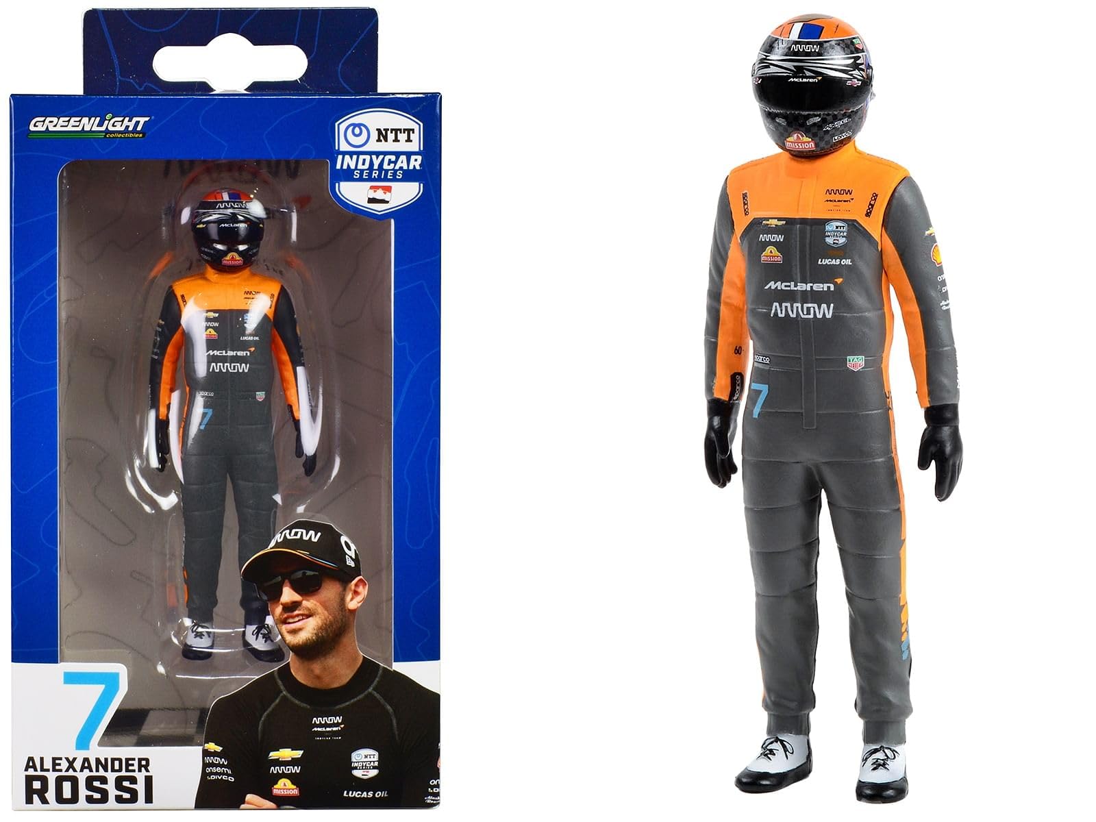 GreenLight 1:18th Arrow McLaren SP Alexander Rossi #7 Driver Figure, Blue