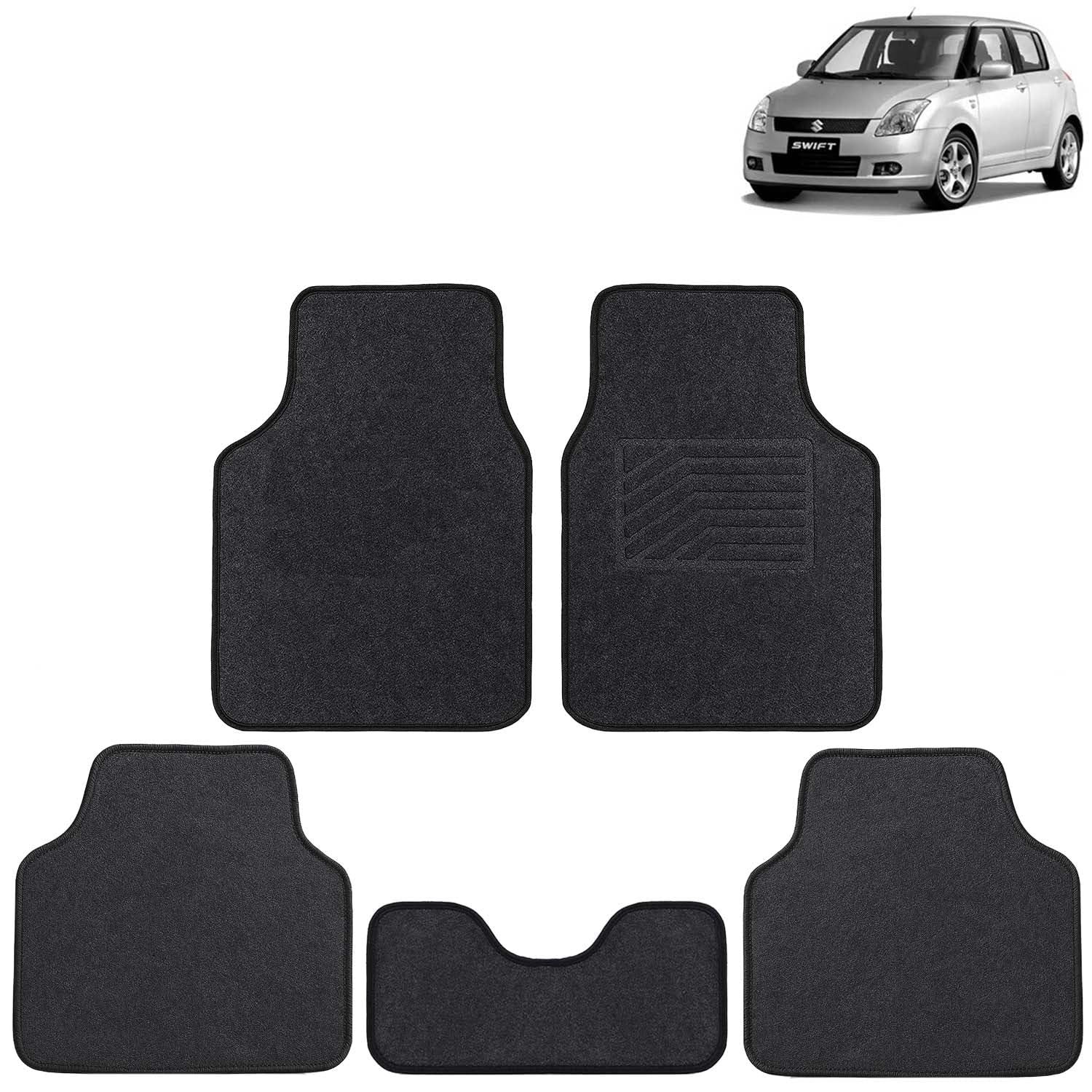 KINGSWAY Accessories Anti Slip Carpet Foot Mats Compatible with Maruti Suzuki Swift (Year 2005-2010 - All Model) | Set of 5 Pcs | Universal Fit Car Mats Designed to Protect Your Car Floor | Black discount deal