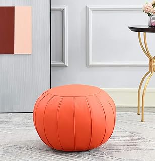 Comfortland Puf Otomana vacío sin Relleno, Puffs Pera Funda, Taburete Hecho a Mano PU, Redondo cojín de Suelo, Cuero Artificial Reposapiés, Puf Funda para Silla, 50Diax28H cm, Rojo Naranja