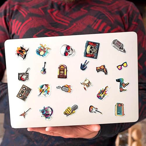 Miniatura 6 de Paquete de calcomanías de estilo retro para amantes y fanáticos del rock, 108 unidades, calcomanías de vinilo de estilo vintage, para portátiles,