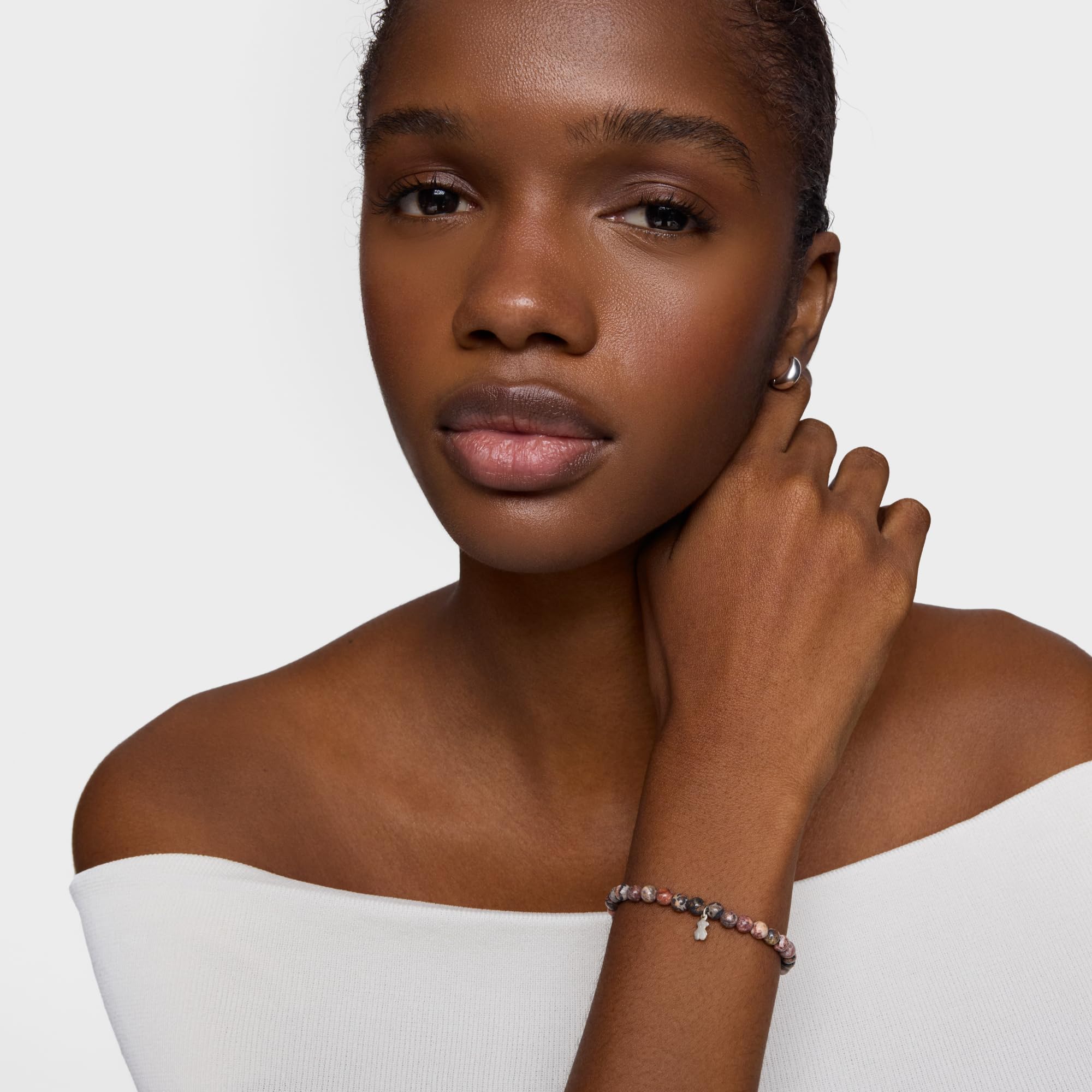 TOUS Basics Collection Elastyczna bransoleta z motywem niedźwiedzia ze srebra próby 925 dla kobiet, 16,5 cm długości