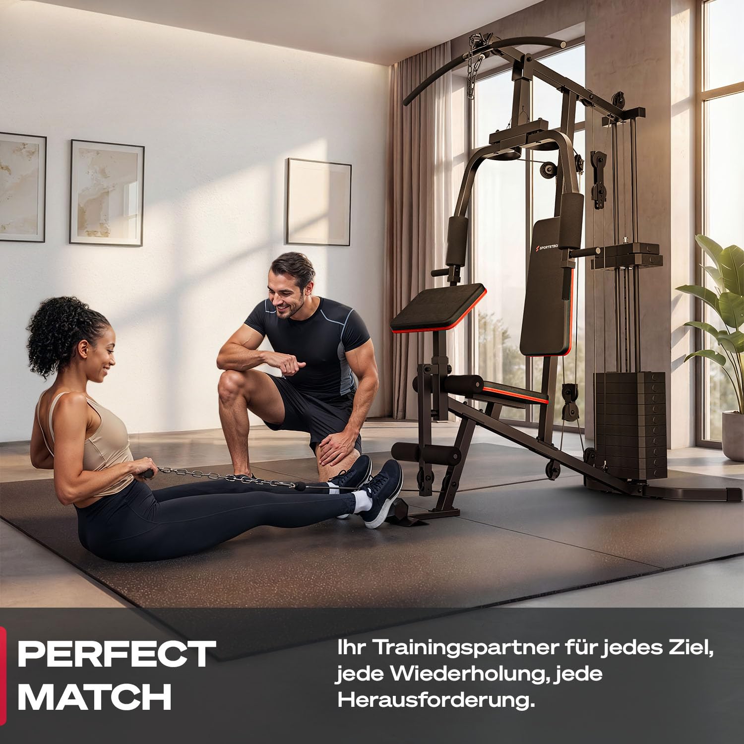 Kraftstation für zuhause, Multifunktion Fitnessstation, Bauchtrainer, Home Gym, 60 kg Gewichte, Butterfly, Beinstrecker, Latzugstange, Bizepscurl, Ganzkörpertraining, Multigym, HGX50