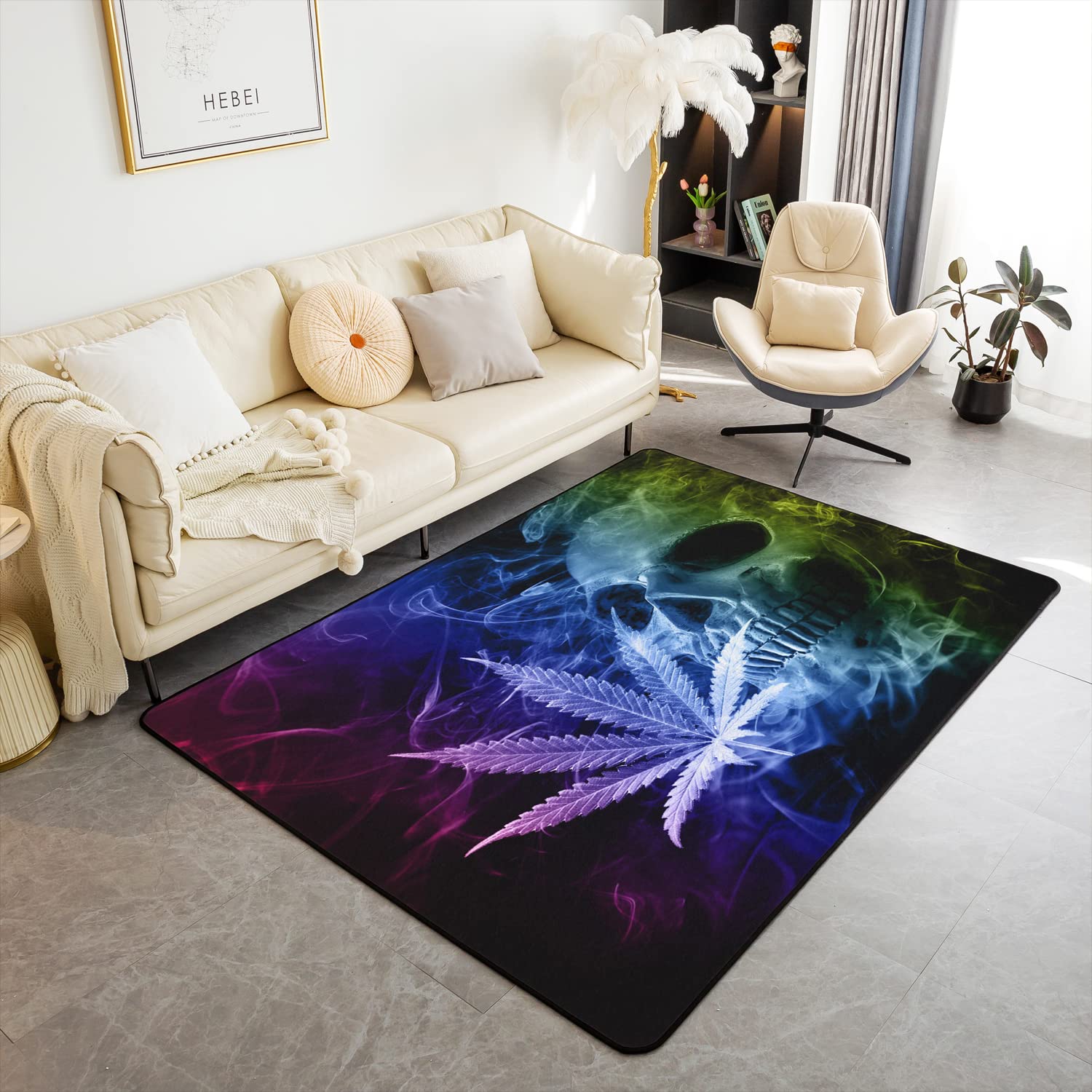 Homemissing Marijuana Weed Leaf Area Rug Sugar Skull Rugs For Living Room Bedroom Skull Print Blue Grey Accent Rug 100 * 150cm — image 1
