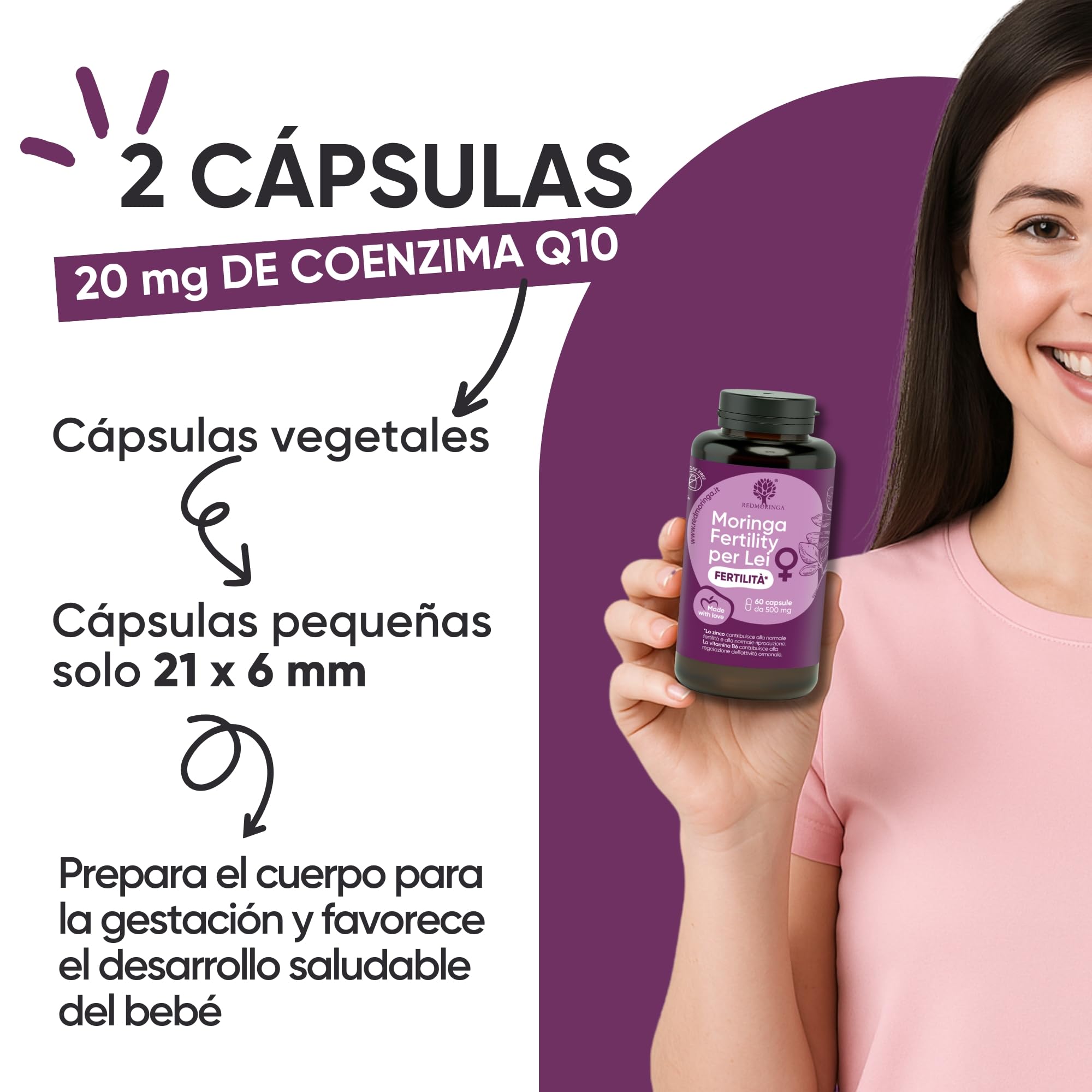 Suplemento Fertilidad Mujer – Moringa, Zinc, Vitaminas B6 y B12, Ácido Fólico | Preconcepción, Apoyo Hormonal y Reproducción Saludable | 180 Cápsulas – RedMoringa