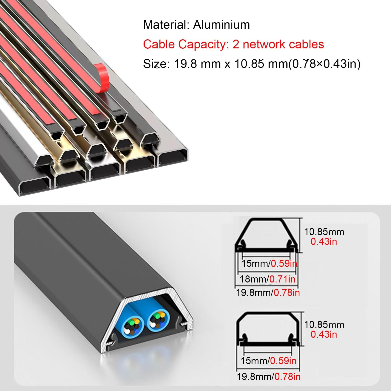 Passacavi Canalina Passacavi Nera Per Nascondere I Cavi A Parete, systems Di Gestione Cavi In ​​alluminio Autoadesivo Per Casa E Ufficio, Copertura Apribile A Ribalta(2 Cables,L 1.5m/59in/4.9ft)