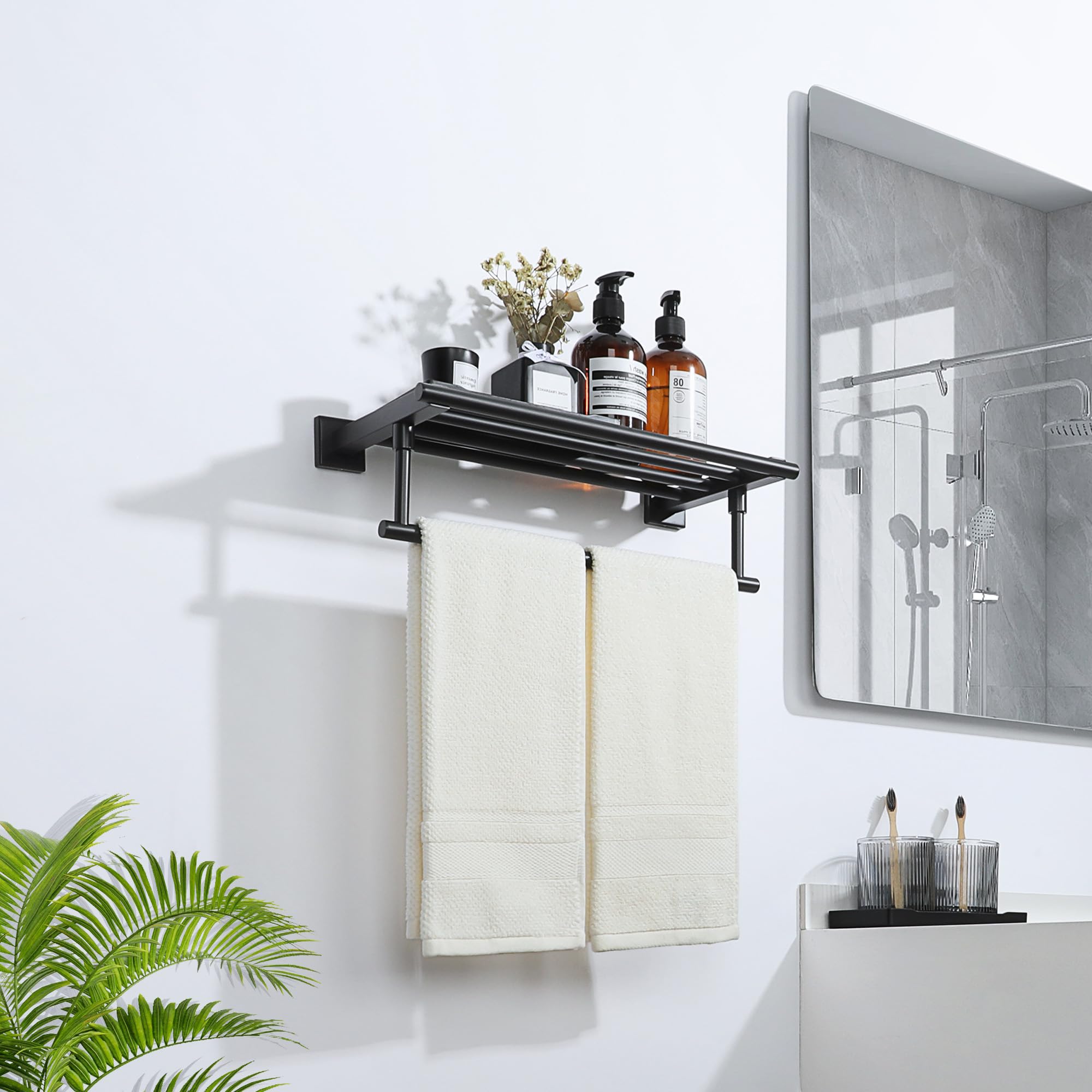 Mooche Bathroom Towel Rail Black, Wall Mounted Towel Rack, Towel Holders for Bathrooms SUS304 Stainless Steel Towel Shelf - Image 4