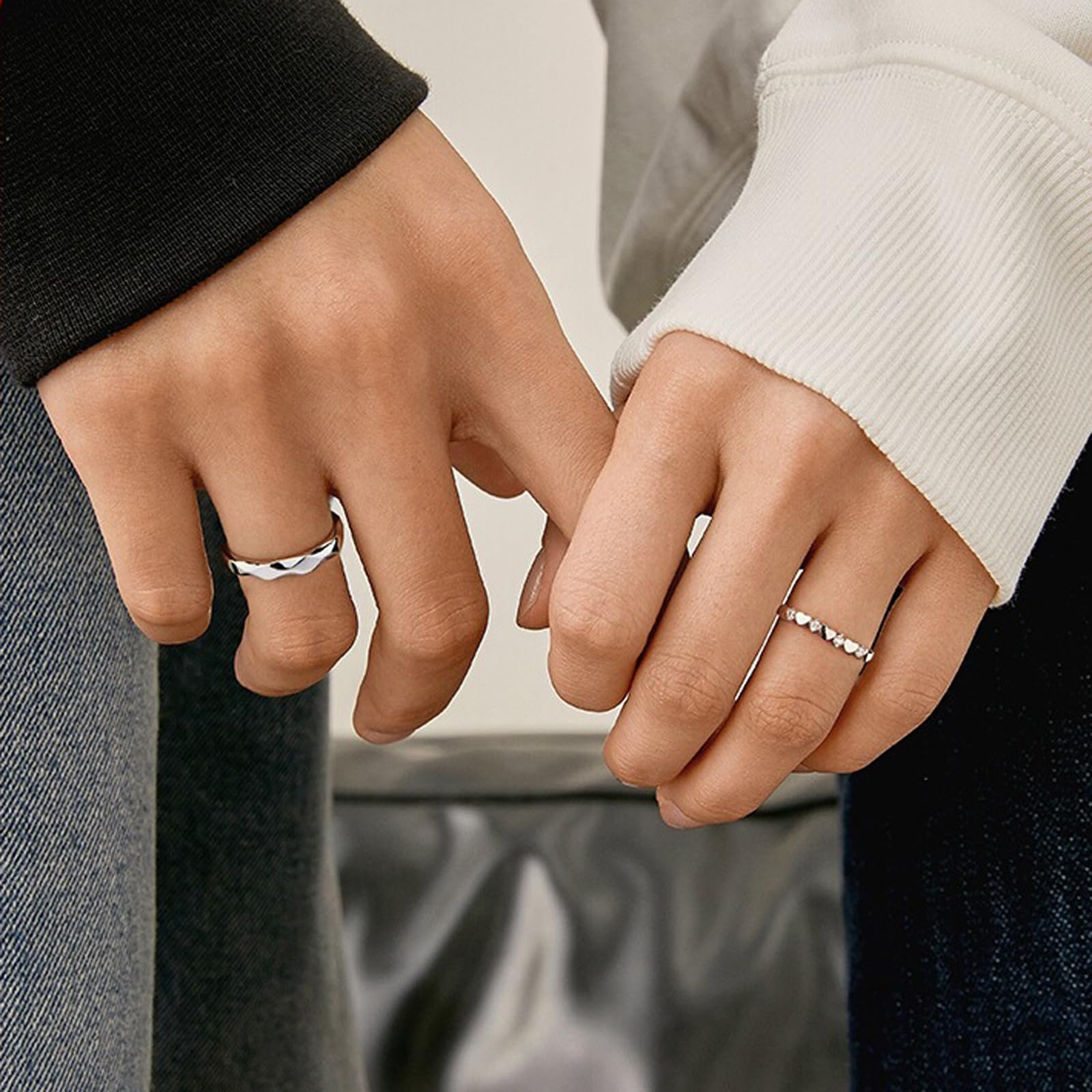 Anillos de boda de plata de ley 925 a juego para parejas ajustables para el día de San Valentín
