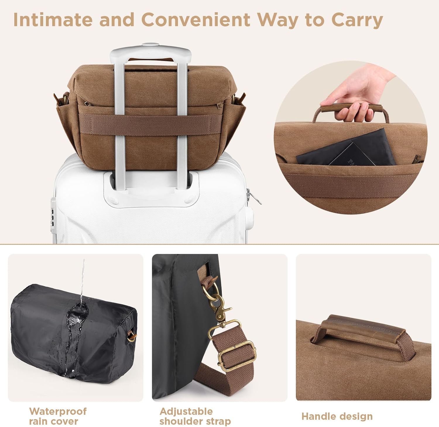 SMRITI Canvas DSLR Camera Bag, Camera Messenger Bag for Photographers,Travel Waterproof Shoulder Camera Case for Men Women (Brown) - Image 4