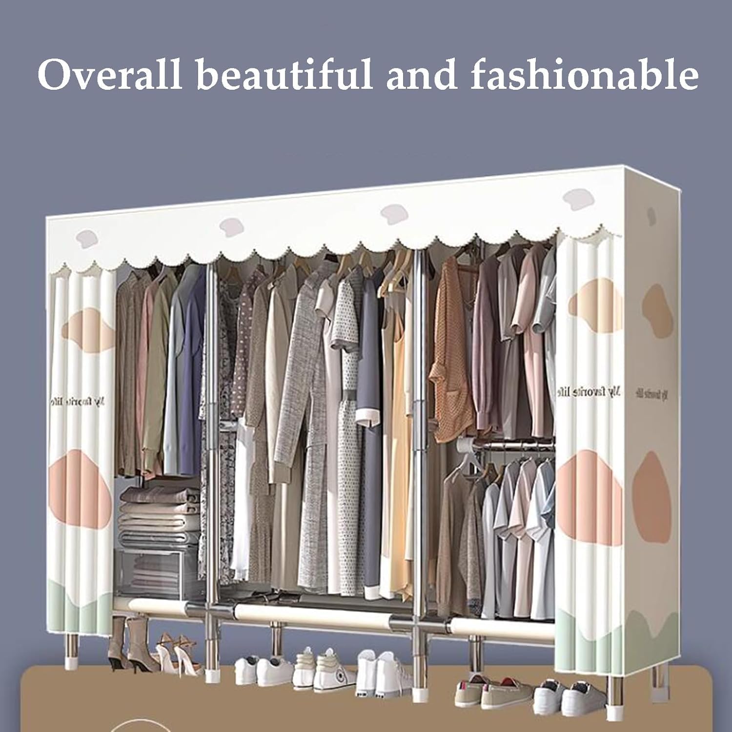 Large Closet Metal Steel Rack Clothes Closet with Clothes Rail Closets for Bedroom Thick Cloth Portable Wardrobe Closet (E162cm/63.8in)