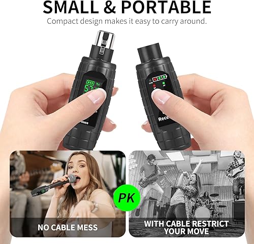 Miniatura 6 de XTUGA U95 Transmisor y receptor inalámbrico XLR Adaptador de micrófono inalámbrico, receptor XLR inalámbrico UHF Receptor transmisor de micrófono