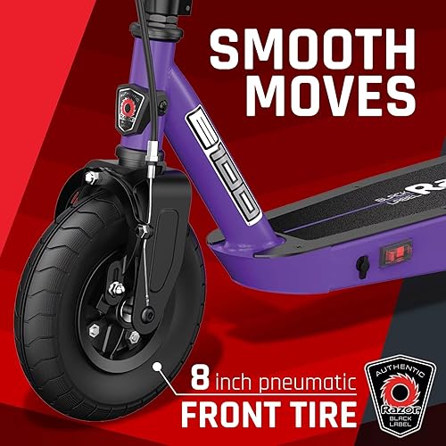 Vista 3 de Razor Black Label E100 Electric Scooter for Kids Age 8 and Up, 8" Pneumatic Front Tire, Power Core High-Torque Hub Motor, Up to 10 mph, All-Steel