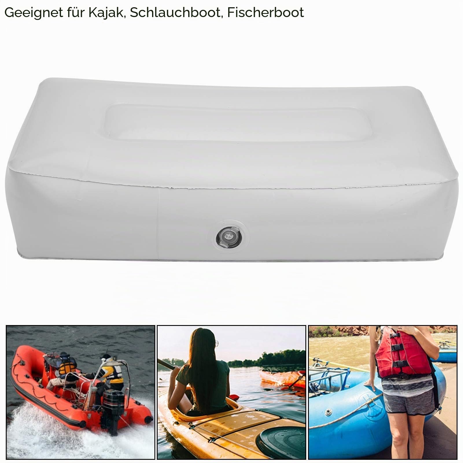 Aufblasbares Sitzkissen für Kajak Schlauchboot & Angelboot - wasserdichte Sitzunterlage mit Luftventil - Outdoor Camping Angeln Bootszubehör - Robustes PVC Material (Grau)