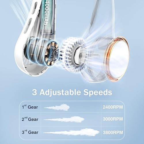Miniatura 5 de Ventilador de cuello portátil, ventilador personal con batería de 4000 mAh, ventilador de cuello recargable con 3 velocidades y 64 luces frías,