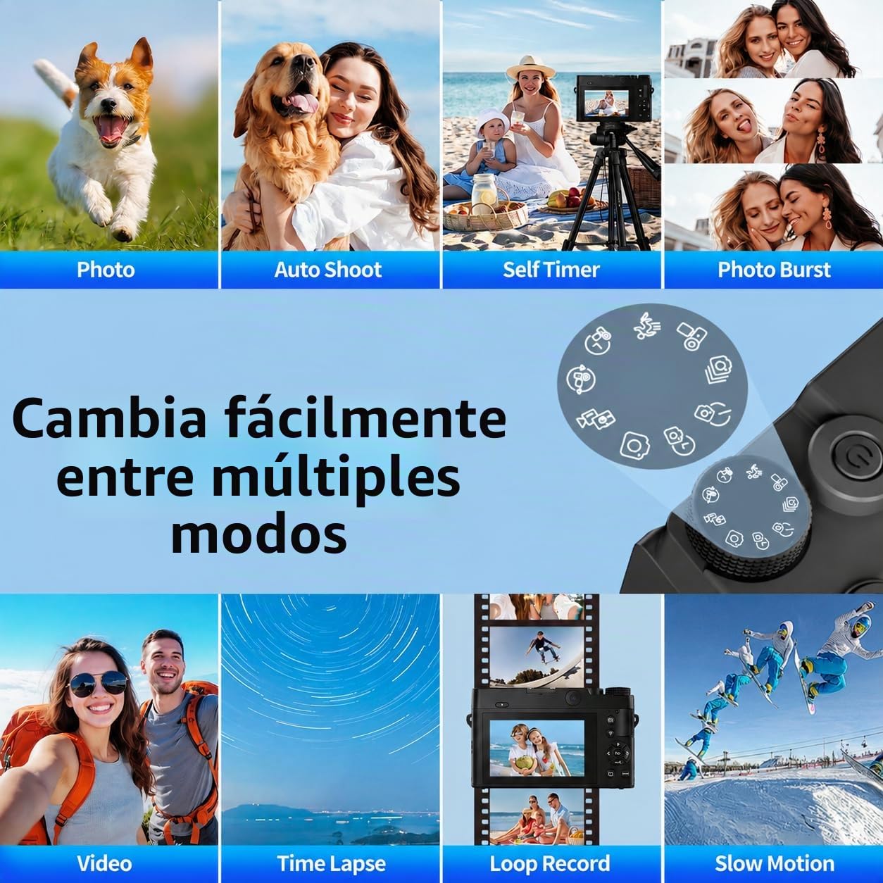 Cámara Digital 5K 75MP Cámara de Fotos para Vlogs con Wi-Fi, Cámara Compacta con Pantalla LCD de 3", Autofoco, Zoomdigital 18X, Tarjeta 64GB Incluida, Selfies Cámara para Principiantes Adolescentes