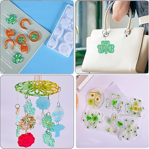 Miniatura 4 de Paquete de 2 moldes de silicona para el día de San Patricio, llavero de trébol grande, molde de resina, trébol de la suerte, sombrero irlandés,