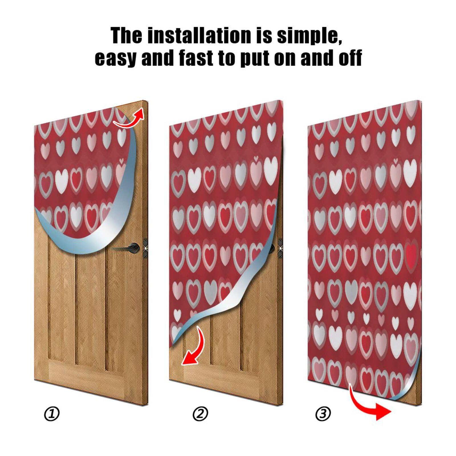 FLildon Red Hearts Romantic Valentine's Day Theme Door Cover Decoration, Party Accessory Porch Decor for Festive Ornament Room Door Covers 32 x 79 Inch