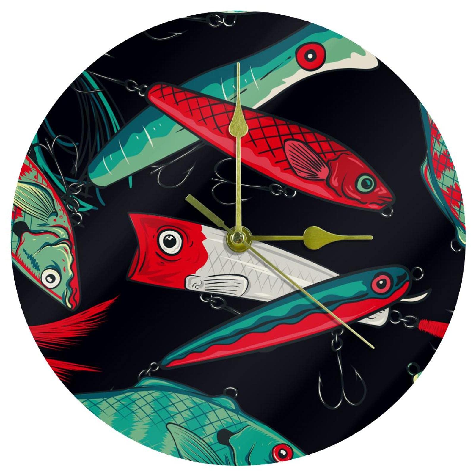 Horloge murale en acrylique koï rouge 24cm silencieuse ronde pour salon