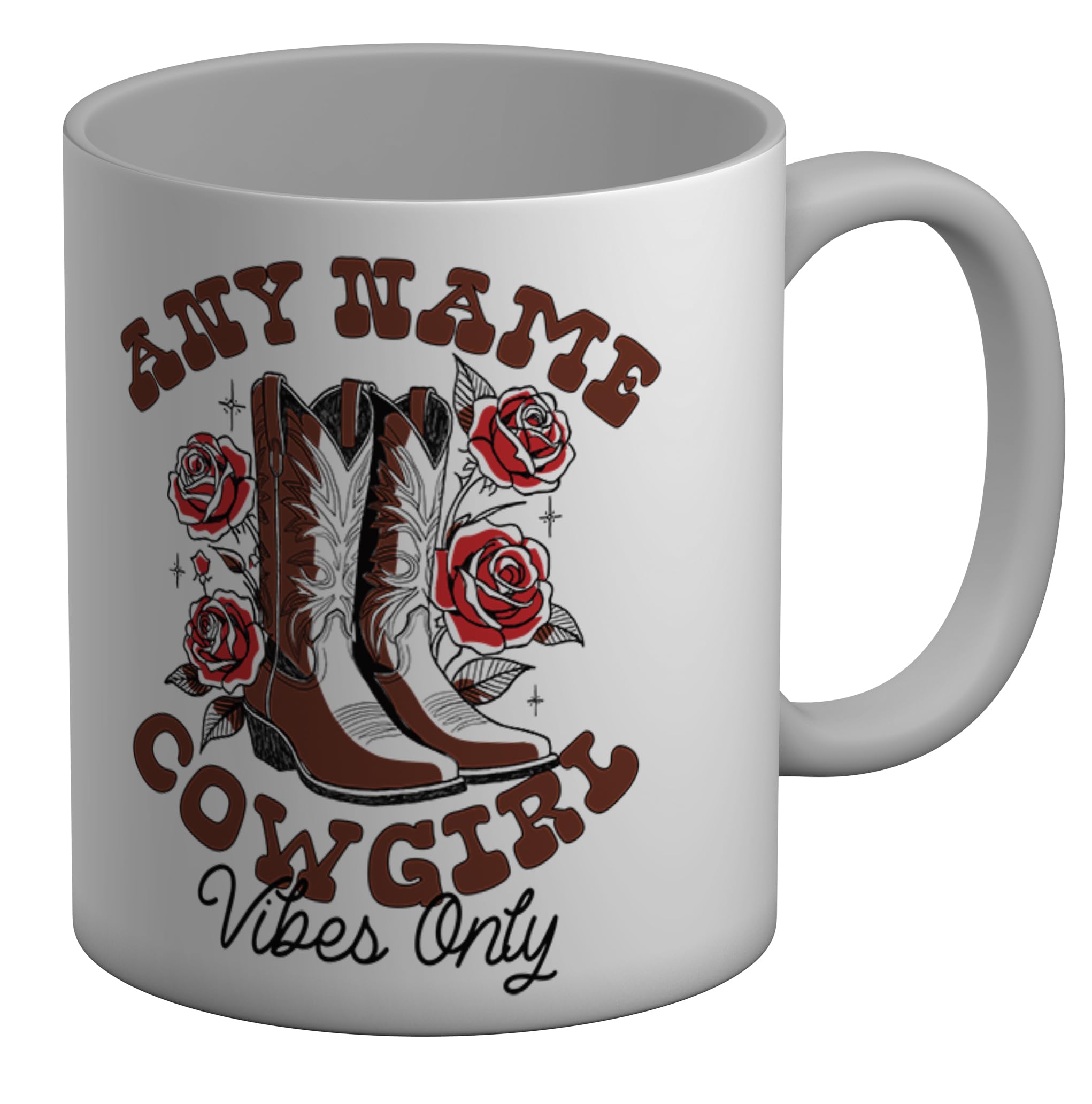 Shopagift Personalised Any Name Cowgirl Vibes Only Boots Mug White 11oz Large Ceramic Cup