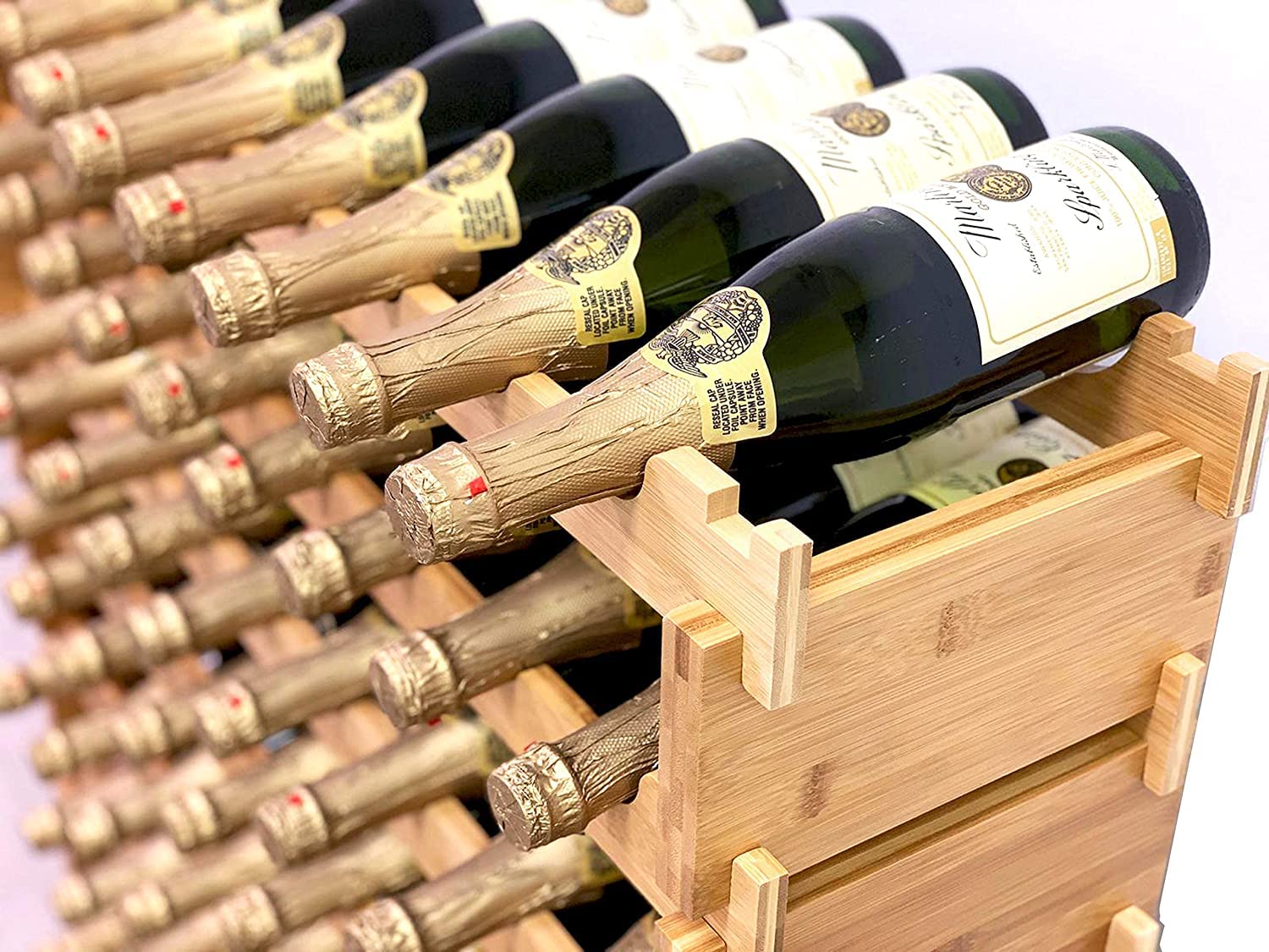 Wine Shelf DECOMIL 72-Bottle Bamboo Wine Rack - Stackable Modular Wine ...