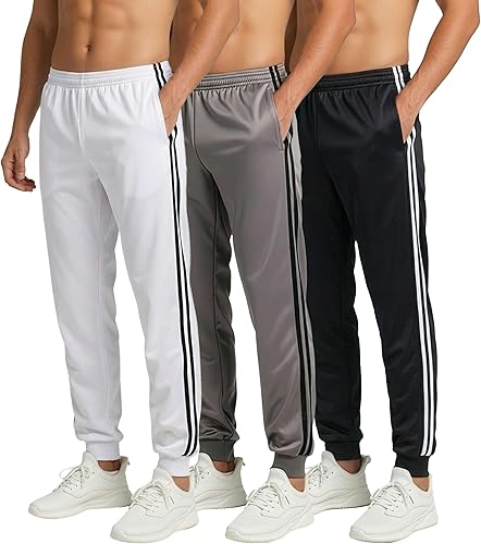 Real Essentials - Paquete de 3 Pantalones deportivos estilo casual con bolsillos para hombre
