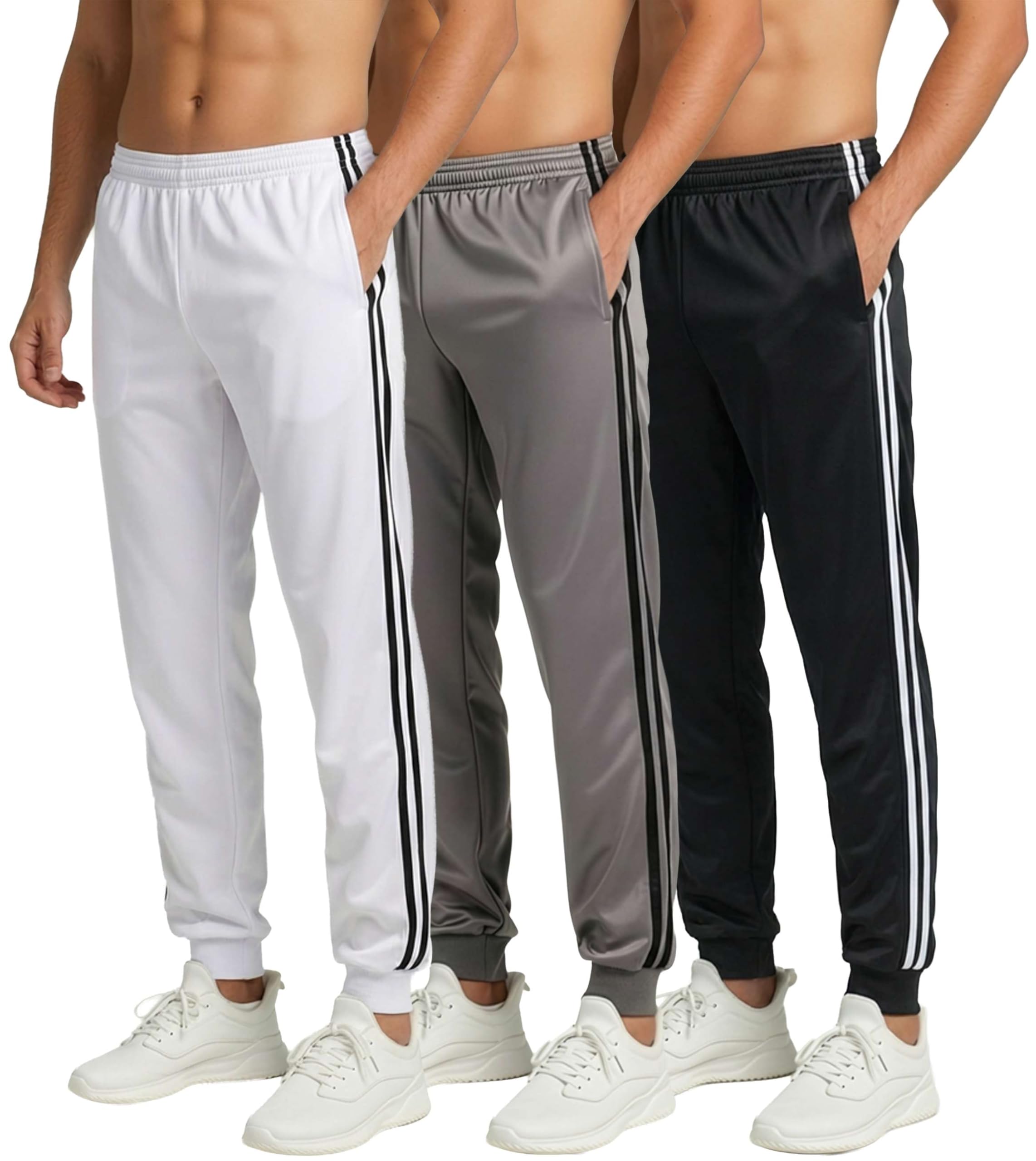 Photo 1 of Real Essentials 3 Pack: Men's Tricot Active Athletic Jogger - Running Sweatpants Workout Gym with Pockets (Set C, Black, Charcoal, White - 5X Tall - Big-Tall)