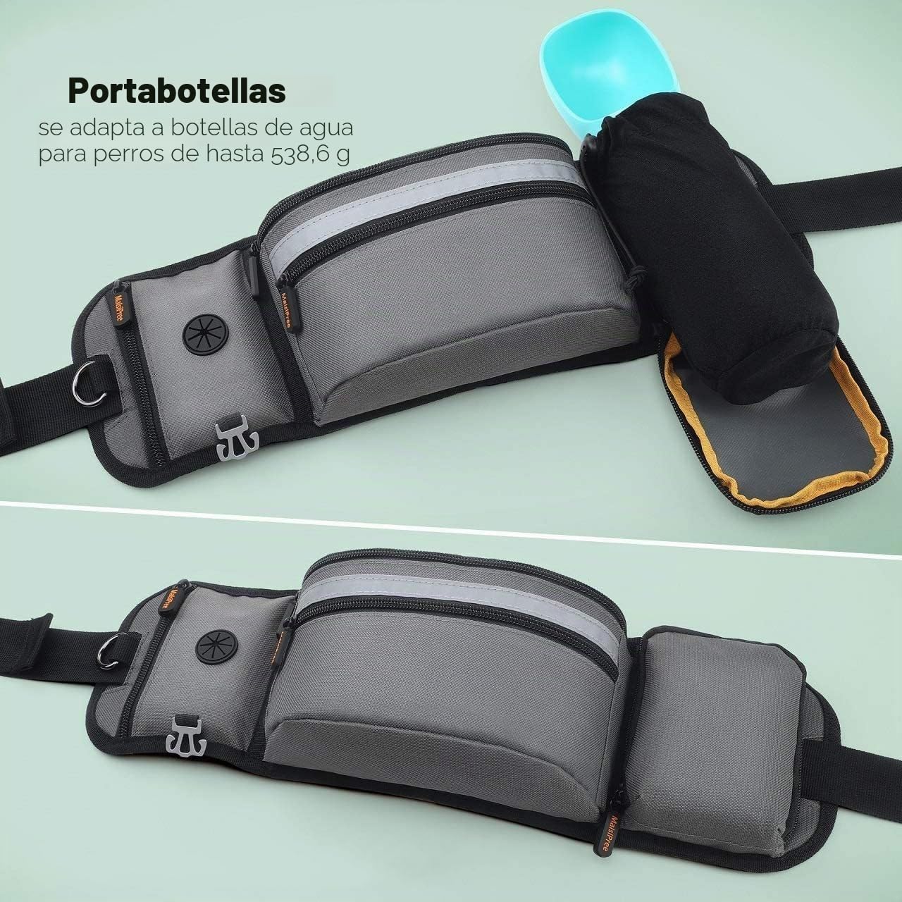 Bolsa para golosinas para Perros y Accesorios para Perros, Impermeable, riñonera con Soporte para Botellas, Correa Multifuncional, riñonera Ajustable para Senderismo, Paseos por Perros