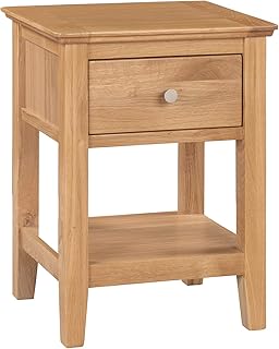 Hallowood Furniture Hereford Oak Bedside Table with 1 Drawer – Solid Wood Small Side Table & Lamp Table for Bedroom - Small Coffee Table for Living Room – Sofa Side Table – Plant Stand for Hallway