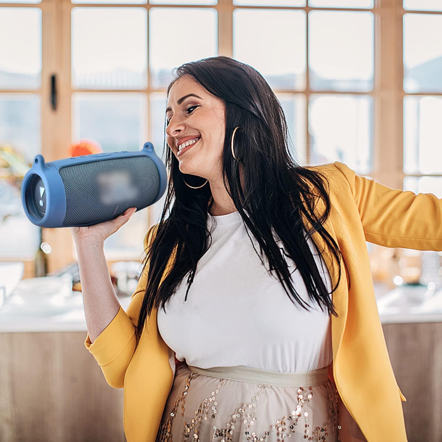 Silicone Case Cover for JBL Charge 5 Waterproof Portable Bluetooth Speaker, Travel Carrying Protective Gel Soft Skin, Waterproof Rubber Pouch with Shoulder Strap and Carabiner - Blue - Image 7