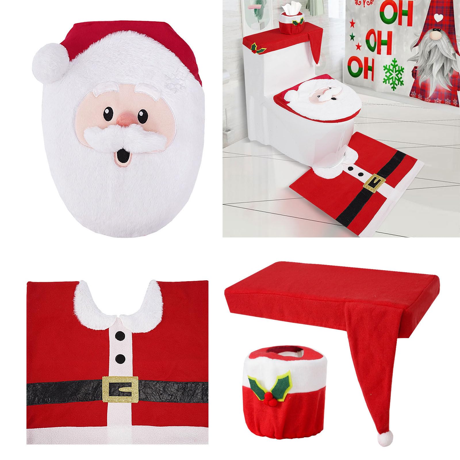 Montesy Christmas Bathroom Accessories Set Toilet Cover Rugs Cover Paper Box Cover Create A For Holidays