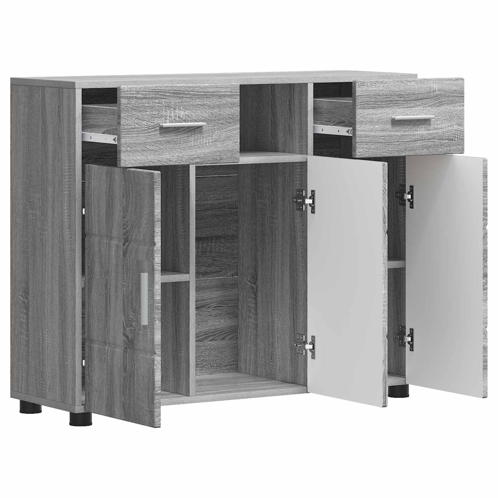 Armadio in legno Sonoma grigio con 3 ante, 2 cassetti, 3 ripiani, opaco, credenza per soggiorno, ufficio, moderna combinazione di pareti