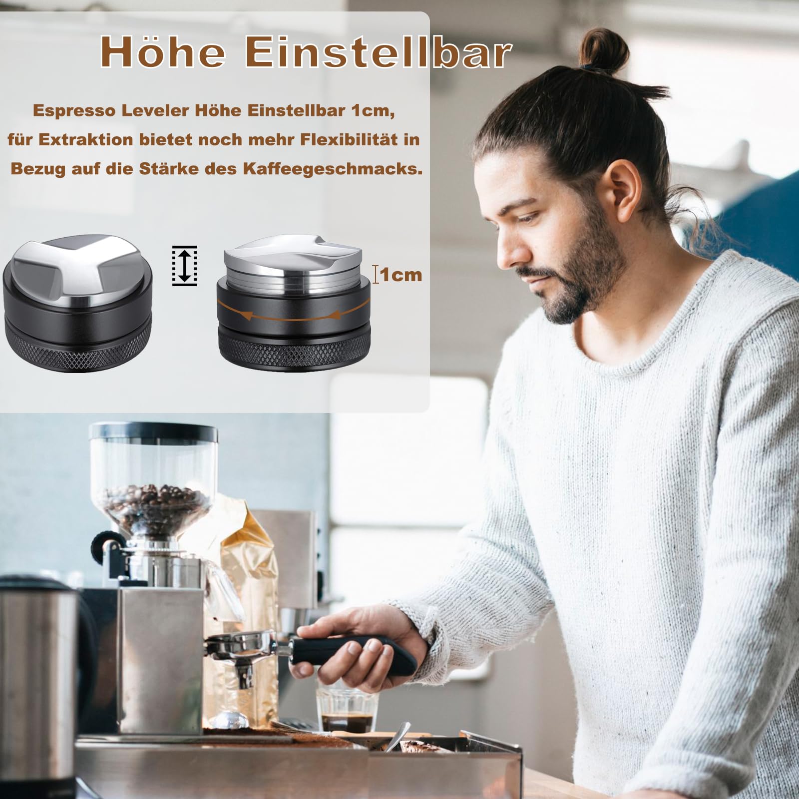 Distributore Livellatore Per Caffè In Acciaio Inox 304, Diametro 51 Mm, Altezza Regolabile 1-5 Mm, Antiscivolo, Per Bar E Cucina, Colore Nero