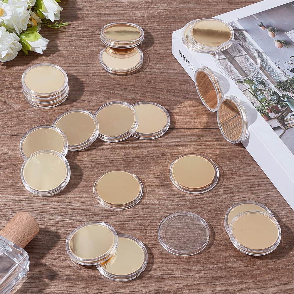 WEBEEDY 20 Pièces de Monnaie Vierges de Défi à Graver Pièces de Monnaie Miroir de Défi 40mm Rondes à Bords Filetés Pièce Miroir Vierge avec Boîte de Protection en Acrylique pour Artisanat DIY (Or)