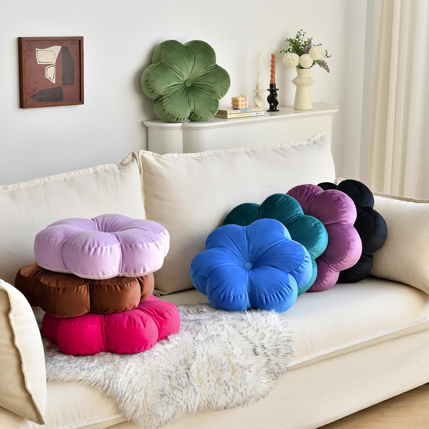 Xuyier Flower Pillow, Flower Shaped Throw Pillows with Velvet for Couch Bed Sofa Chair, Cute Home Decor Floor Seating Cushion Pillows for Living Room Bedroom(15 Inches, Lavender) - Image 6