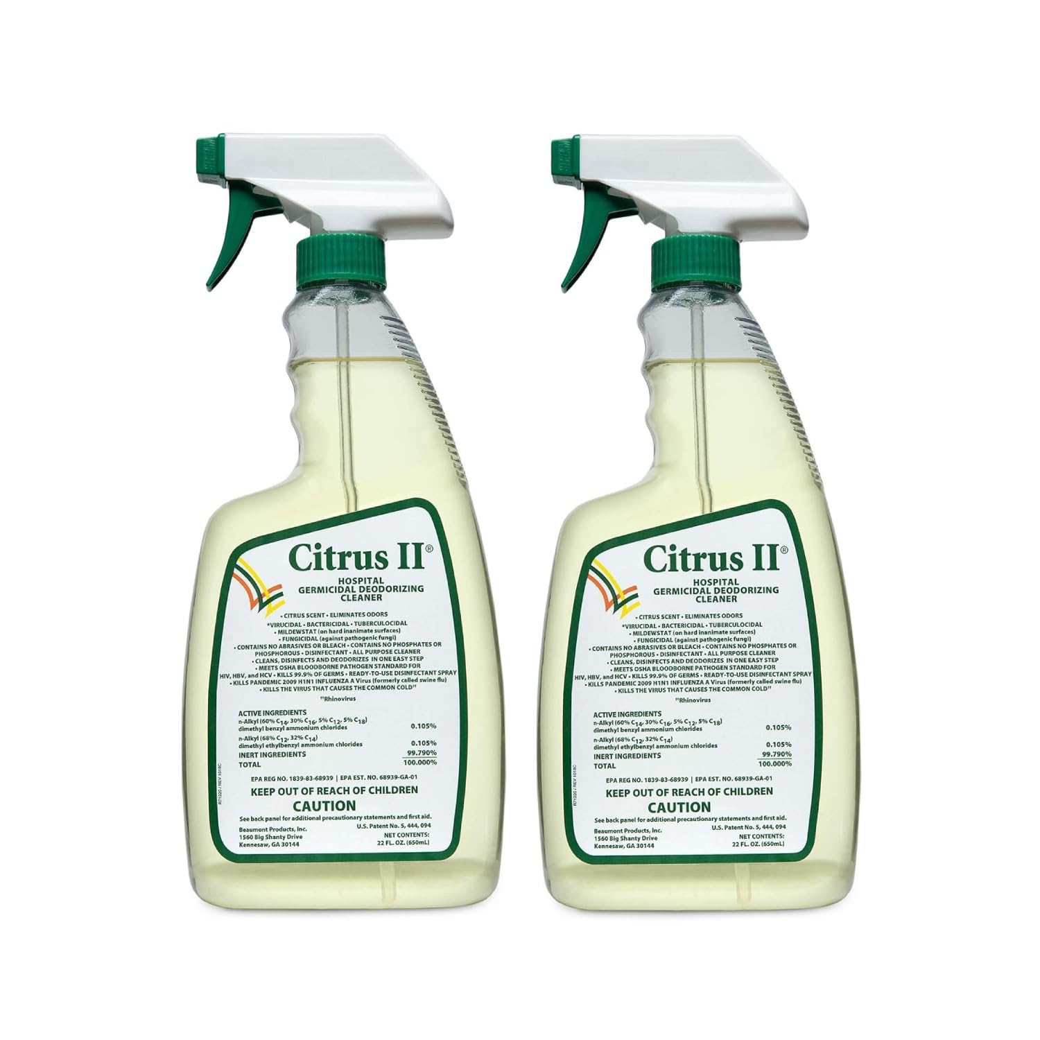 Citrus II Hospital Germicidal Deodorizing Cleaner - Fresh Citrus Scent - Disinfecting Spray- for Home Hospital and Office