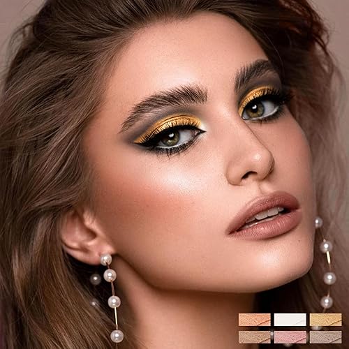 Miniatura 6 de Apooliy Lápiz de sombra de ojos, lápiz de sombra de ojos metálico con purpurina, lápiz iluminador color crema, lápiz iluminador impermeable de larga