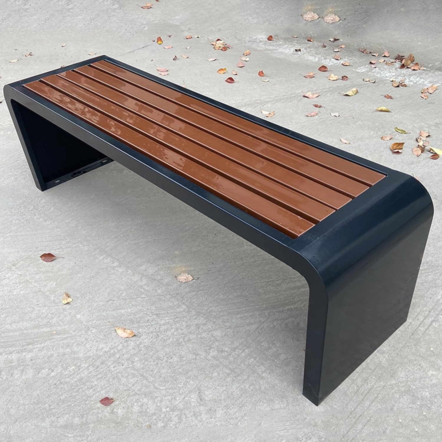 Patio Garden Bench, Galvanized Pipe Plastic Wood Design Park Bench, Rounded Corner Design Elegant Loveseat, for Outdoor Garden, Backyard, Lawn, Porch, Path (Color : Orange, Size : 39.3in/100c