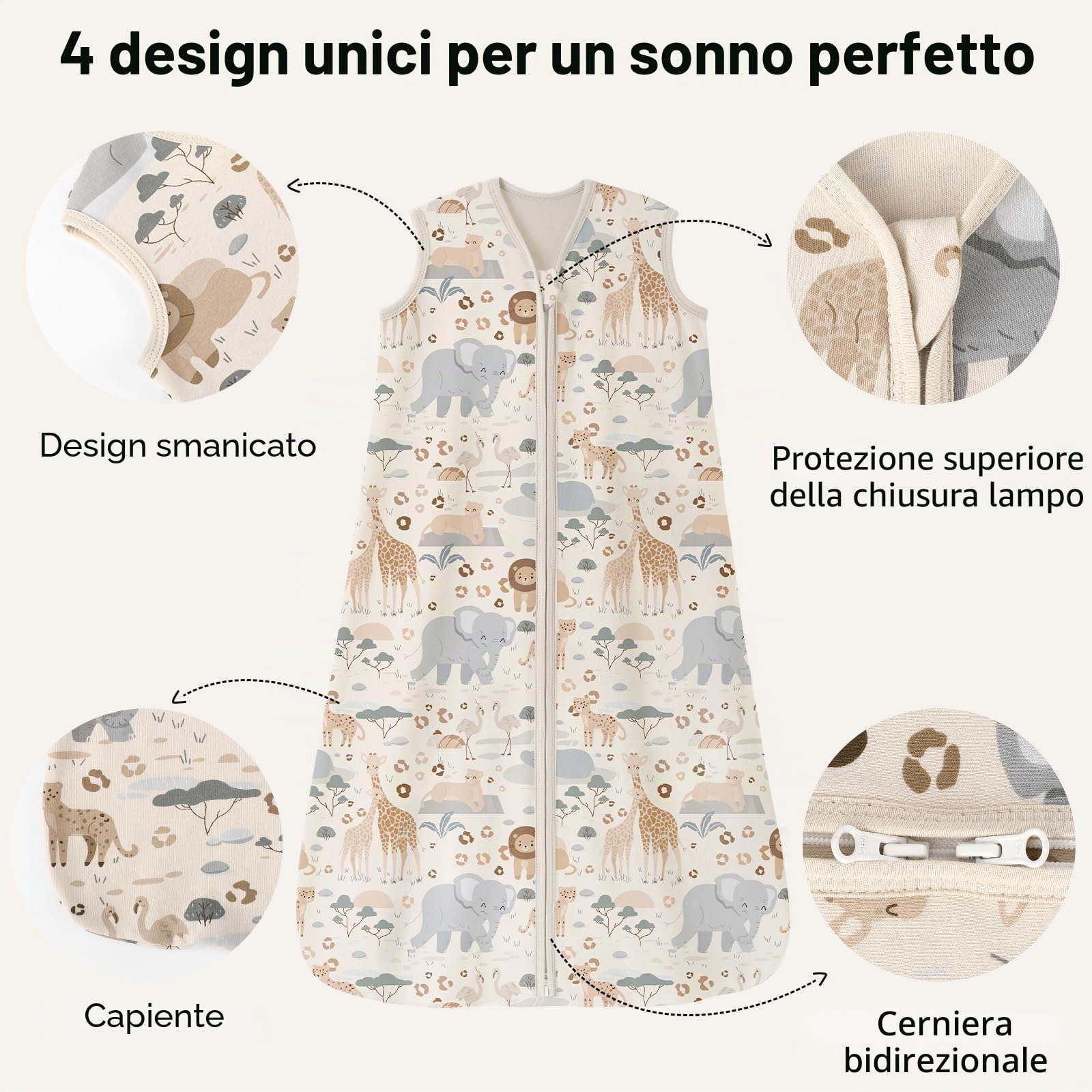 Unnivoll Sacco Nanna Estivo 0-6 Mesi 0.5 Tog 100% Cotone Neonato