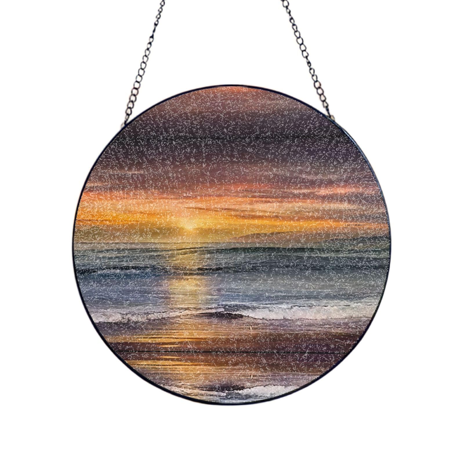 Phayah Sunset Beach Print Glass Window Hanging Sun Catchers Suncatcher Decor For Birthday For Home Garden Porch 10in（25cm）