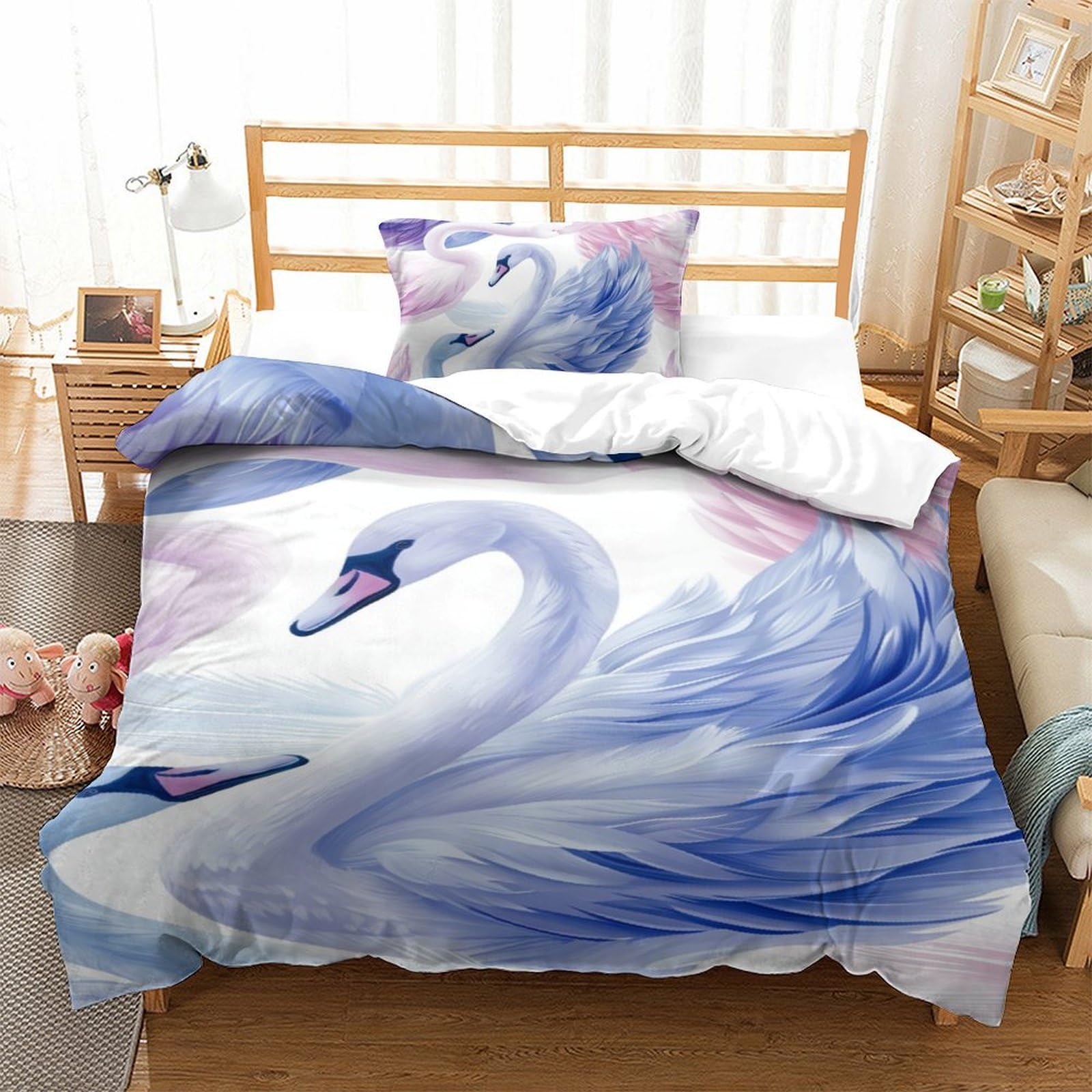 Housse de couette cygne respirante 135x200cm pour éviter la chaleur nocturne en lit simple