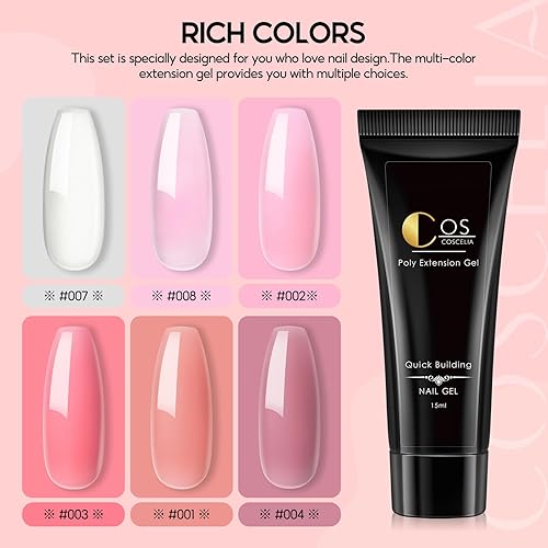 Miniatura 9 de Kit de gel de uñas de polietileno, 6 unidades de gel de extensión de uñas de polietileno con lámpara de uñas de 36 W, solución deslizante,