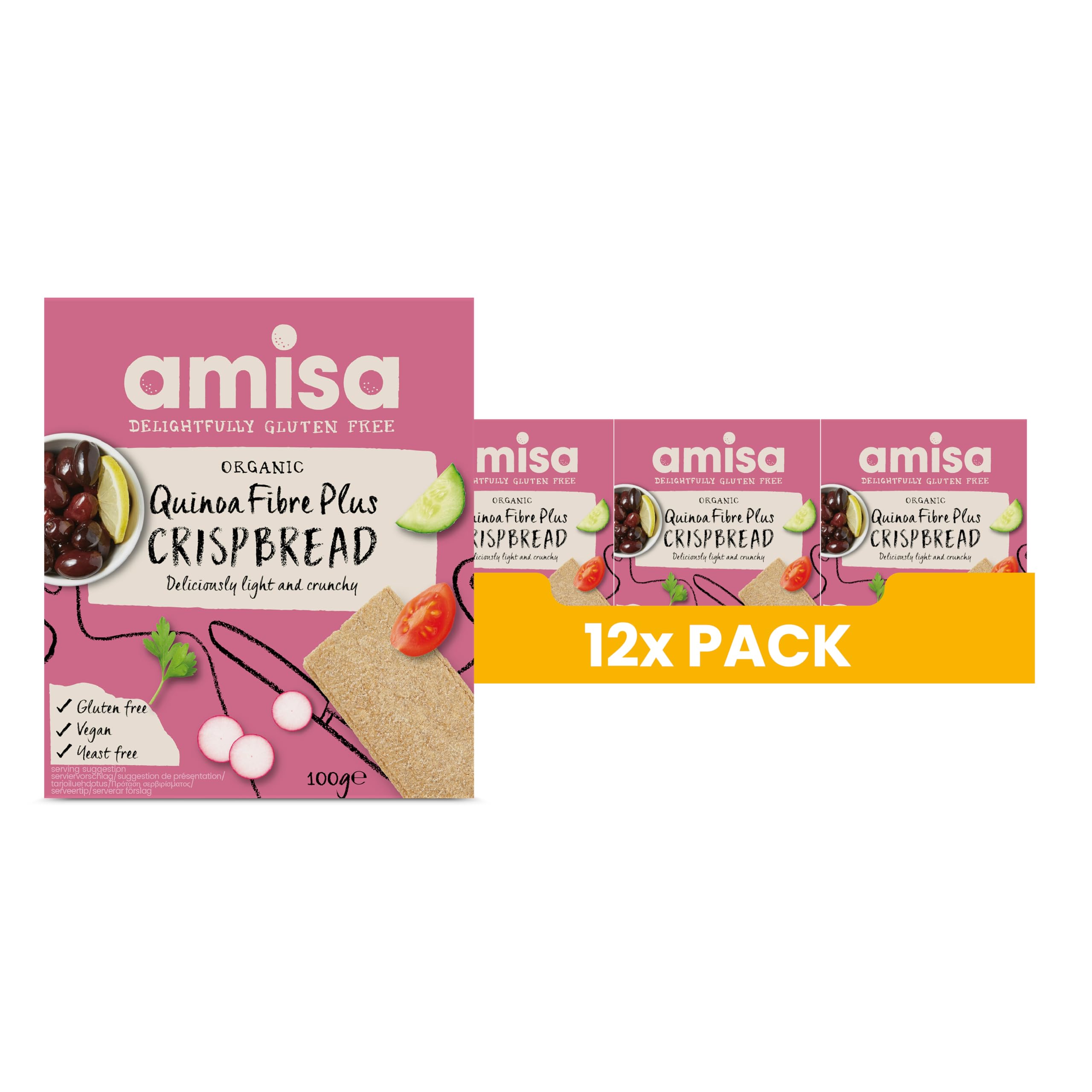 Amisa Quinoa Fibre Crispbread, 100g - Gluten-Free, High Fibre, Organic, Vegan-Friendly