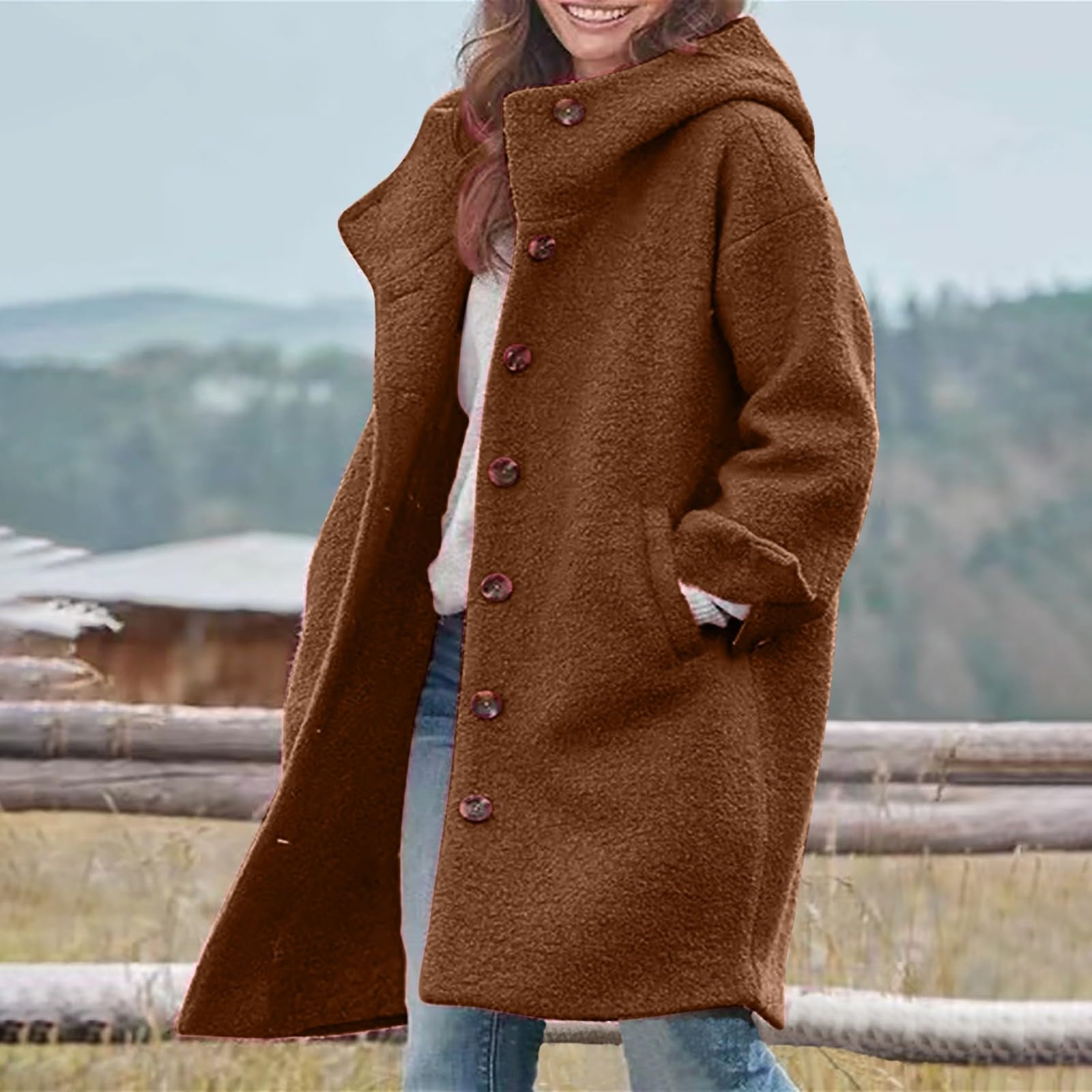 Cocila Veste Polaire DéContractéE à Manches Longues pour Femme Coupe Ample Chaude La Manteaux De Pluie pour Femmes Grande Taille Veste Mi Saison en Jean Rose Bi Matiere A