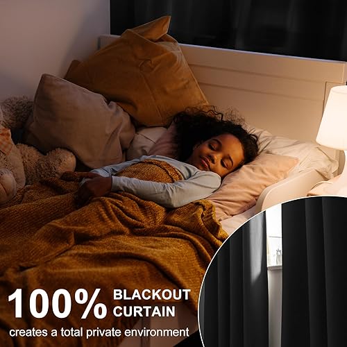 Miniatura 4 de DWCN Cortinas de lino sintético para dormitorio, cortinas 100% opacas para sala de estar, cortinas térmicas de 84 pulgadas de largo con 2 alzapaños,