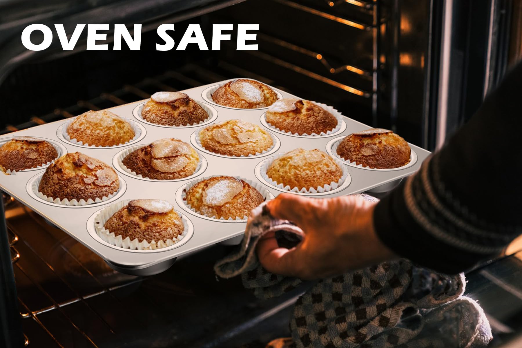 Leonyo Molde para magdalenas de acero inoxidable no tóxico, 12 tazas, 2 unidades | Bandeja de metal para magdalenas de tamaño estándar para hornear quiches, apta para lavavajillas y horno
