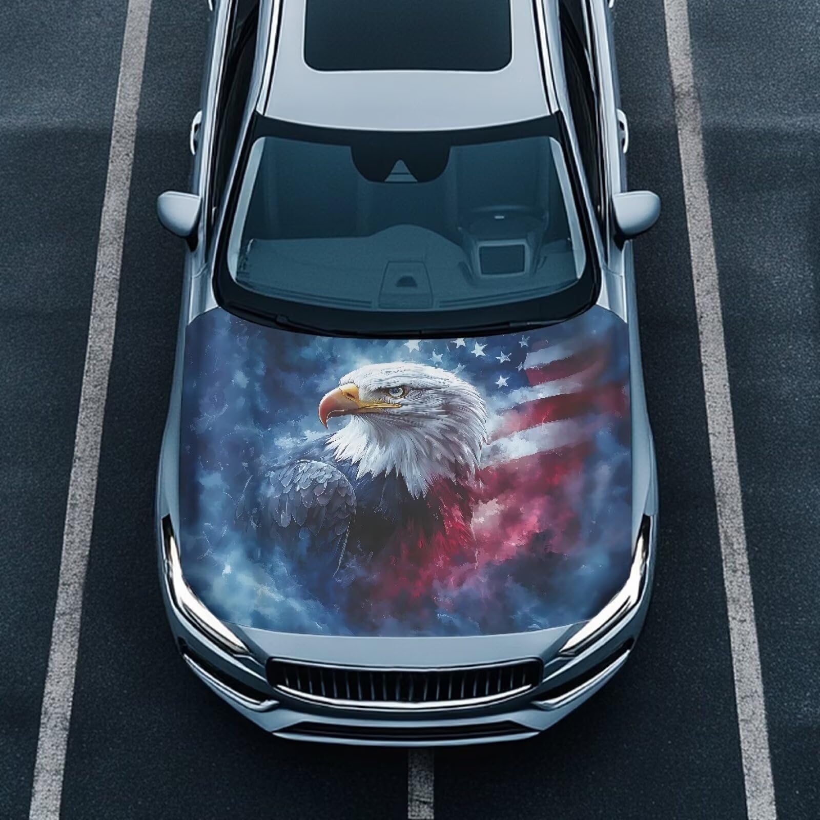 Thunder Eagle Car Hood Cover Stretch Polyester Car Hood Cover Waterproof Automotive Accessories Easy Installation for Car Hood Decoration and Protection