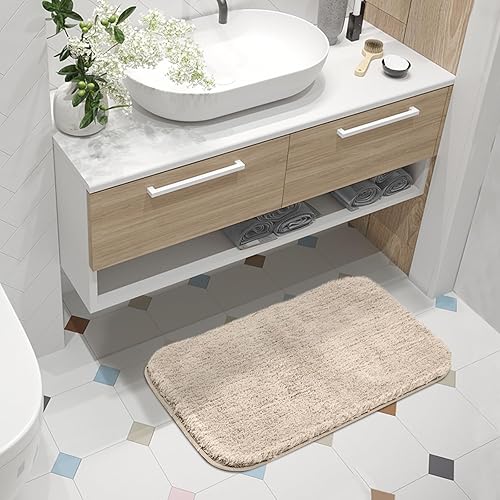 Miniatura 2 de ROSMARUS Alfombras de baño peludas antideslizantes de 20 x 32 pulgadas, tapete de baño absorbente de agua, tapete de ducha suave para suelo y