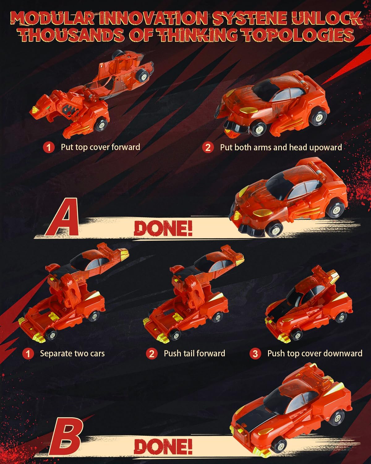 Collision Transforming Dinosaur Car Toy, 2 in 1 Magnetic Cars Transform into Dinosaur Toys, Dino Robot Toy for Kids Toddler, Christmas Birthday Gift Toys for Boys Girls