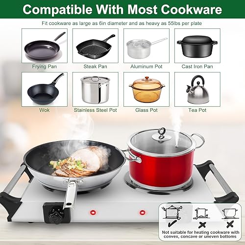 Miniatura 33 de Estufa eléctrica portátil, estufa eléctrica de doble quemador de 2000 W, quemadores infrarrojos para cocinar, quemadores dobles con placa de vidrio