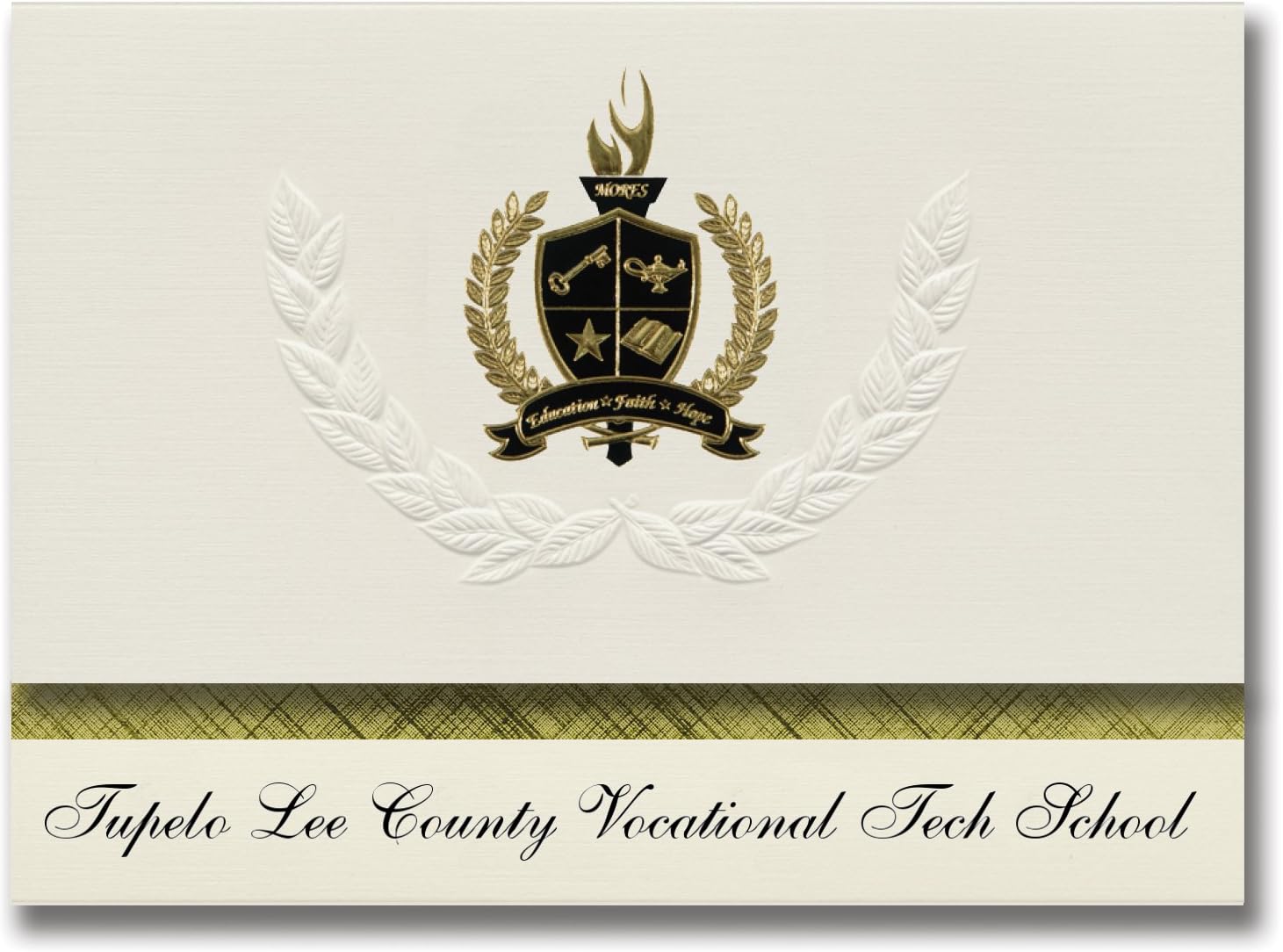 Signature Announcements Tupelo Lee County Vocational Tech School (Tupelo, MS) Graduation Announcements, Presidential Elite Pack 25 with Gold & Black Metallic Foil seal